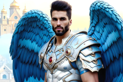 Male Angels of the Holy Divine - The Mighty & The Powerful: AI Fantasy Photos of Handsome Male Angels in Elegant Divine Armor,living in the golden city,with Vibrant Holy Wings.