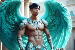 Male Angels of the Holy Divine - The Mighty & The Powerful: AI Fantasy Photos of Handsome Male Angels in Elegant Divine Armor,living in the golden city,with Vibrant Holy Wings.