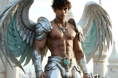 Male Angels of the Holy Divine - The Mighty & The Powerful: AI Fantasy Photos of Handsome Male Angels in Elegant Divine Armor,living in the golden city,with Vibrant Holy Wings.