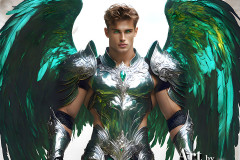 Male Angels of the Holy Divine - The Mighty & The Powerful: AI Fantasy Photos of Handsome Male Angels in Elegant Divine Armor,living in the golden city,with Vibrant Holy Wings.