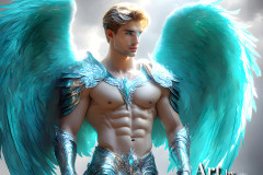 Male Angels of the Holy Divine - The Mighty & The Powerful: AI Fantasy Photos of Handsome Male Angels in Elegant Divine Armor,living in the golden city,with Vibrant Holy Wings.