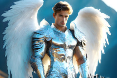 Male Angels of the Holy Divine - The Mighty & The Powerful: AI Fantasy Photos of Handsome Male Angels in Elegant Divine Armor,living in the golden city,with Vibrant Holy Wings.