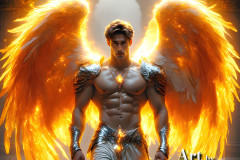 Male Angels of the Holy Divine - The Mighty & The Powerful: AI Fantasy Photos of Handsome Male Angels in Elegant Divine Armor,living in the golden city,with Vibrant Holy Wings.