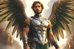 Male Angels of the Holy Divine - The Mighty & The Powerful: AI Fantasy Photos of Handsome Male Angels in Elegant Divine Armor,living in the golden city,with Vibrant Holy Wings.