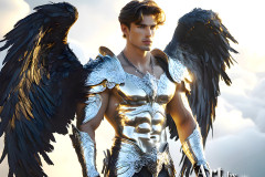 Male Angels of the Holy Divine - The Mighty & The Powerful: AI Fantasy Photos of Handsome Male Angels in Elegant Divine Armor,living in the golden city,with Vibrant Holy Wings.