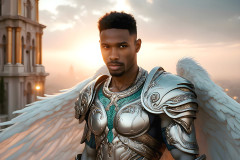 Male Angels of the Holy Divine - The Mighty & The Powerful: AI Fantasy Photos of Handsome Male Angels in Elegant Divine Armor,living in the golden city,with Vibrant Holy Wings.