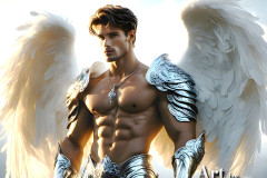 Male Angels of the Holy Divine - The Mighty & The Powerful: AI Fantasy Photos of Handsome Male Angels in Elegant Divine Armor,living in the golden city,with Vibrant Holy Wings.