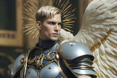 Male Angels of the Holy Divine - The Mighty & The Powerful: AI Fantasy Photos of Handsome Male Angels in Elegant Divine Armor,living in the golden city,with Vibrant Holy Wings.