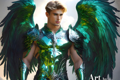 Male Angels of the Holy Divine - The Mighty & The Powerful: AI Fantasy Photos of Handsome Male Angels in Elegant Divine Armor,living in the golden city,with Vibrant Holy Wings.