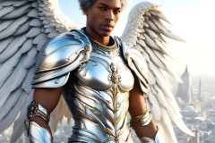 Male Angels of the Holy Divine - The Mighty & The Powerful: AI Fantasy Photos of Handsome Male Angels in Elegant Divine Armor,living in the golden city,with Vibrant Holy Wings.