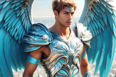 Male Angels of the Holy Divine - The Mighty & The Powerful: AI Fantasy Photos of Handsome Male Angels in Elegant Divine Armor,living in the golden city,with Vibrant Holy Wings.