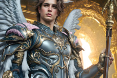 Male Angels of the Holy Divine - The Mighty & The Powerful: AI Fantasy Photos of Handsome Male Angels in Elegant Divine Armor,living in the golden city,with Vibrant Holy Wings.
