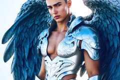 Male Angels of the Holy Divine - The Mighty & The Powerful: AI Fantasy Photos of Handsome Male Angels in Elegant Divine Armor,living in the golden city,with Vibrant Holy Wings.