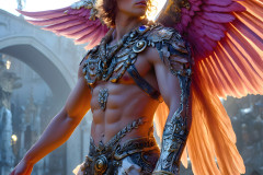 Male Angels of the Holy Divine - The Mighty & The Powerful: AI Fantasy Photos of Handsome Male Angels in Elegant Divine Armor,living in the golden city,with Vibrant Holy Wings.