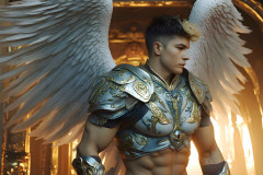 Male Angels of the Holy Divine - The Mighty & The Powerful: AI Fantasy Photos of Handsome Male Angels in Elegant Divine Armor,living in the golden city,with Vibrant Holy Wings.