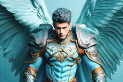 Male Angels of the Holy Divine - The Mighty & The Powerful: AI Fantasy Photos of Handsome Male Angels in Elegant Divine Armor,living in the golden city,with Vibrant Holy Wings.