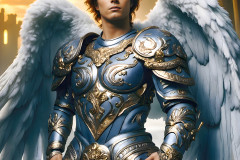 Male Angels of the Holy Divine - The Mighty & The Powerful: AI Fantasy Photos of Handsome Male Angels in Elegant Divine Armor,living in the golden city,with Vibrant Holy Wings.