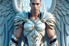 Male Angels of the Holy Divine - The Mighty & The Powerful: AI Fantasy Photos of Handsome Male Angels in Elegant Divine Armor,living in the golden city,with Vibrant Holy Wings.