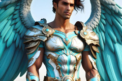 Male Angels of the Holy Divine - The Mighty & The Powerful: AI Fantasy Photos of Handsome Male Angels in Elegant Divine Armor,living in the golden city,with Vibrant Holy Wings.