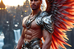 Male Angels of the Holy Divine - The Mighty & The Powerful: AI Fantasy Photos of Handsome Male Angels in Elegant Divine Armor,living in the golden city,with Vibrant Holy Wings.