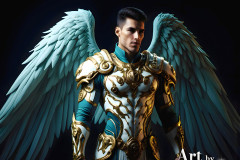 Male Angels of the Holy Divine - The Mighty & The Powerful: AI Fantasy Photos of Handsome Male Angels in Elegant Divine Armor,living in the golden city,with Vibrant Holy Wings.