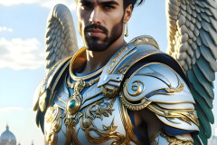 Male Angels of the Holy Divine - The Mighty & The Powerful: AI Fantasy Photos of Handsome Male Angels in Elegant Divine Armor,living in the golden city,with Vibrant Holy Wings.