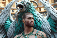 Male Angels of the Holy Divine - The Mighty & The Powerful: AI Fantasy Photos of Handsome Male Angels in Elegant Divine Armor,living in the golden city,with Vibrant Holy Wings.