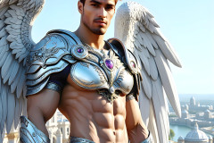 Male Angels of the Holy Divine - The Mighty & The Powerful: AI Fantasy Photos of Handsome Male Angels in Elegant Divine Armor,living in the golden city,with Vibrant Holy Wings.