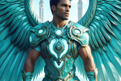 Male Angels of the Holy Divine - The Mighty & The Powerful: AI Fantasy Photos of Handsome Male Angels in Elegant Divine Armor,living in the golden city,with Vibrant Holy Wings.