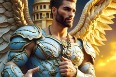 Male Angels of the Holy Divine - The Mighty & The Powerful: AI Fantasy Photos of Handsome Male Angels in Elegant Divine Armor,living in the golden city,with Vibrant Holy Wings.