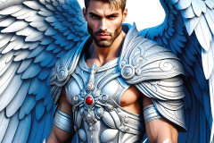 Male Angels of the Holy Divine - The Mighty & The Powerful: AI Fantasy Photos of Handsome Male Angels in Elegant Divine Armor,living in the golden city,with Vibrant Holy Wings.