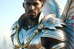 Male Angels of the Holy Divine - The Mighty & The Powerful: AI Fantasy Photos of Handsome Male Angels in Elegant Divine Armor,living in the golden city,with Vibrant Holy Wings.