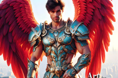 Male Angels of the Holy Divine - The Mighty & The Powerful: AI Fantasy Photos of Handsome Male Angels in Elegant Divine Armor,living in the golden city,with Vibrant Holy Wings.