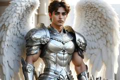Male Angels of the Holy Divine - The Mighty & The Powerful: AI Fantasy Photos of Handsome Male Angels in Elegant Divine Armor,living in the golden city,with Vibrant Holy Wings.