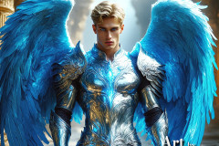 Male Angels of the Holy Divine - The Mighty & The Powerful: AI Fantasy Photos of Handsome Male Angels in Elegant Divine Armor,living in the golden city,with Vibrant Holy Wings.
