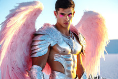 Male Angels of the Holy Divine - The Mighty & The Powerful: AI Fantasy Photos of Handsome Male Angels in Elegant Divine Armor,living in the golden city,with Vibrant Holy Wings.