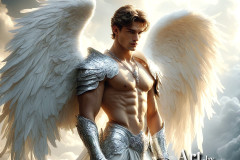 Male Angels of the Holy Divine - The Mighty & The Powerful: AI Fantasy Photos of Handsome Male Angels in Elegant Divine Armor,living in the golden city,with Vibrant Holy Wings.