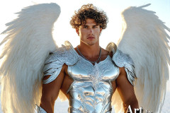 Male Angels of the Holy Divine - The Mighty & The Powerful: AI Fantasy Photos of Handsome Male Angels in Elegant Divine Armor,living in the golden city,with Vibrant Holy Wings.