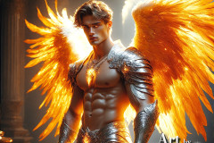 Male Angels of the Holy Divine - The Mighty & The Powerful: AI Fantasy Photos of Handsome Male Angels in Elegant Divine Armor,living in the golden city,with Vibrant Holy Wings.