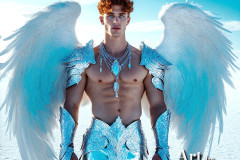 Male Angels of the Holy Divine - The Mighty & The Powerful: AI Fantasy Photos of Handsome Male Angels in Elegant Divine Armor,living in the golden city,with Vibrant Holy Wings.