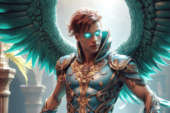 Male Angels of the Holy Divine - The Mighty & The Powerful: AI Fantasy Photos of Handsome Male Angels in Elegant Divine Armor,living in the golden city,with Vibrant Holy Wings.