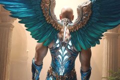 Male Angels of the Holy Divine - The Mighty & The Powerful: AI Fantasy Photos of Handsome Male Angels in Elegant Divine Armor,living in the golden city,with Vibrant Holy Wings.