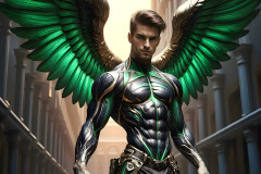 Male Angels of the Holy Divine - The Mighty & The Powerful: AI Fantasy Photos of Handsome Male Angels in Elegant Divine Armor,living in the golden city,with Vibrant Holy Wings.