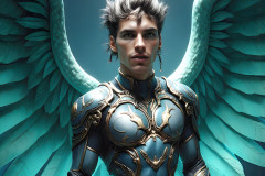 Male Angels of the Holy Divine - The Mighty & The Powerful: AI Fantasy Photos of Handsome Male Angels in Elegant Divine Armor,living in the golden city,with Vibrant Holy Wings.