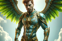 Male Angels of the Holy Divine - The Mighty & The Powerful: AI Fantasy Photos of Handsome Male Angels in Elegant Divine Armor,living in the golden city,with Vibrant Holy Wings.