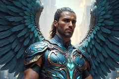 Male Angels of the Holy Divine - The Mighty & The Powerful: AI Fantasy Photos of Handsome Male Angels in Elegant Divine Armor,living in the golden city,with Vibrant Holy Wings.