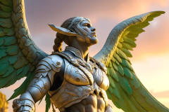 Male Angels of the Holy Divine - The Mighty & The Powerful: AI Fantasy Photos of Handsome Male Angels in Elegant Divine Armor,living in the golden city,with Vibrant Holy Wings.