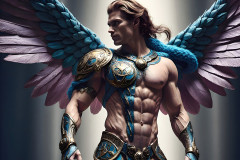 Male Angels of the Holy Divine - The Mighty & The Powerful: AI Fantasy Photos of Handsome Male Angels in Elegant Divine Armor,living in the golden city,with Vibrant Holy Wings.