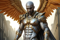 Male Angels of the Holy Divine - The Mighty & The Powerful: AI Fantasy Photos of Handsome Male Angels in Elegant Divine Armor,living in the golden city,with Vibrant Holy Wings.