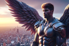 Male Angels of the Holy Divine - The Mighty & The Powerful: AI Fantasy Photos of Handsome Male Angels in Elegant Divine Armor,living in the golden city,with Vibrant Holy Wings.